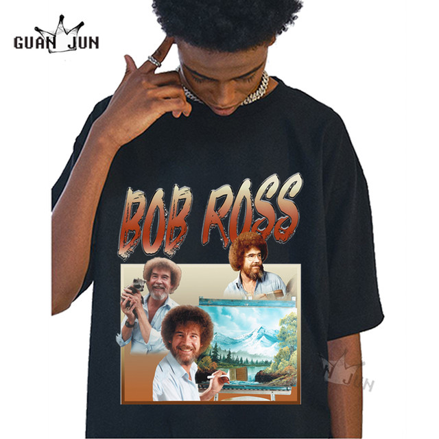 BOB ROSS Homage T Shirt Men Women Unisex Tshirts Graphic Printing T-shirt  Vintage 80s Pop
